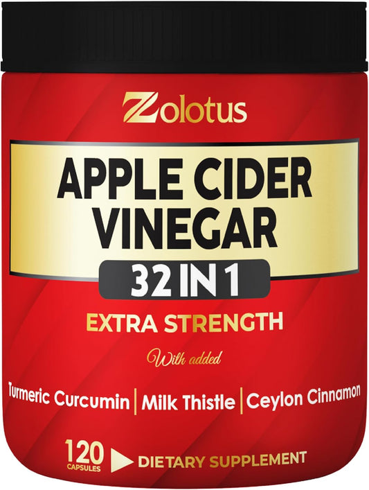 32-in-1 Apple Cider Vinegar Capsules with Turmeric, Cinnamon, Milk Thistle, Elderberry, Quercetin - Digestion & Immune Support - 120 Caps