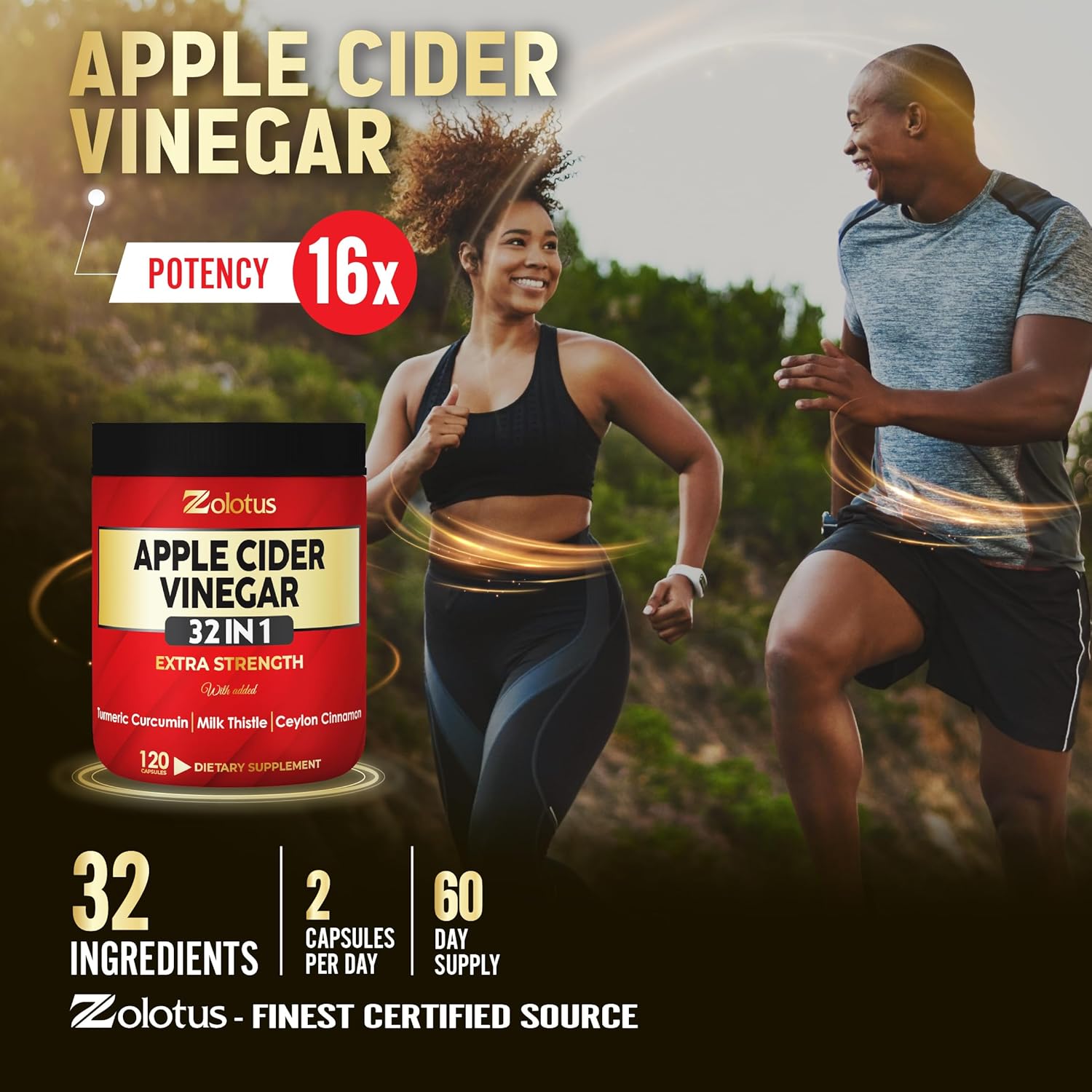 32-in-1 Apple Cider Vinegar Capsules with Turmeric, Cinnamon, Milk Thistle, Elderberry, Quercetin - Digestion & Immune Support - 120 Caps
