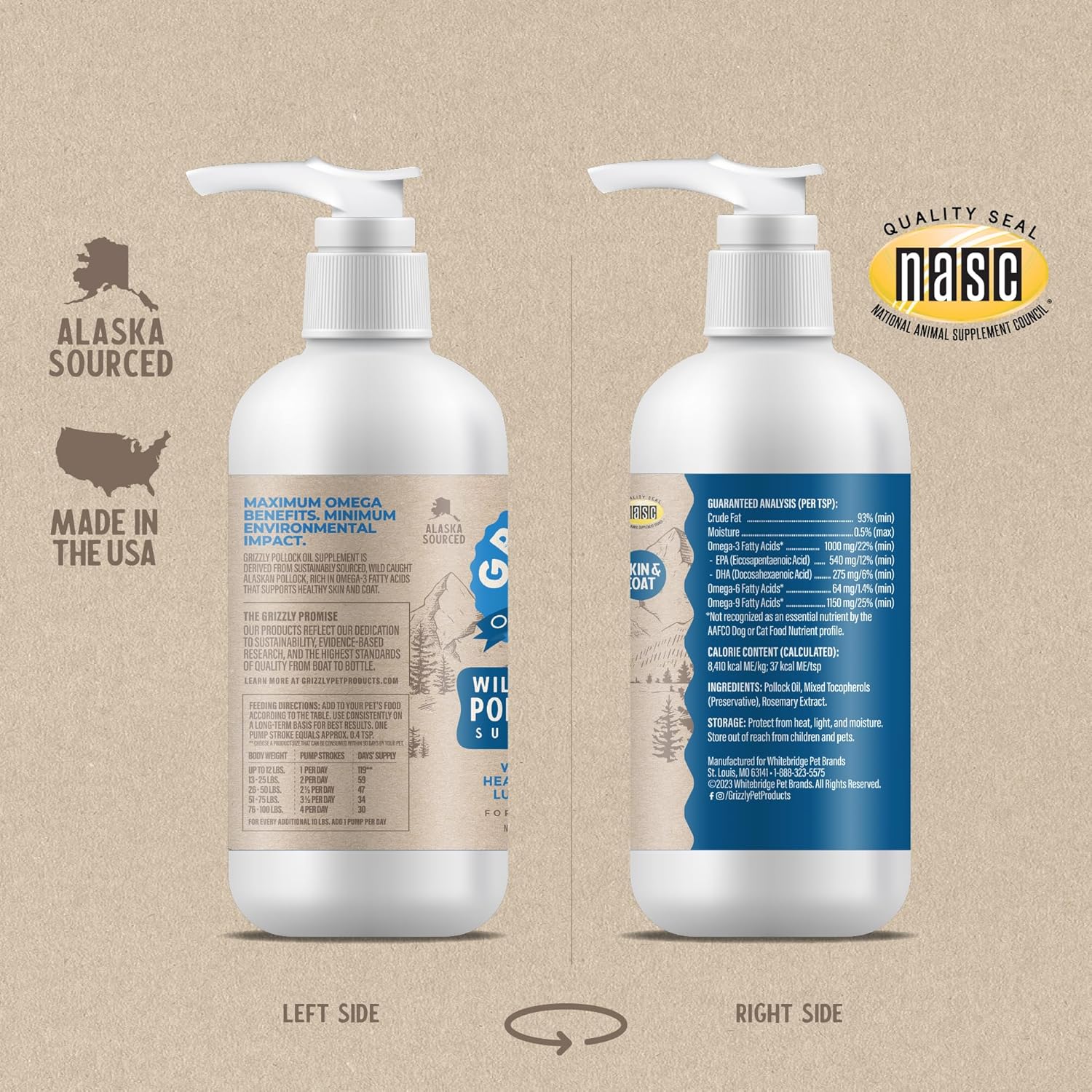 32 Ounce Grizzly Pollock Oil Dog Food Supplement for Healthy Joints and Skin