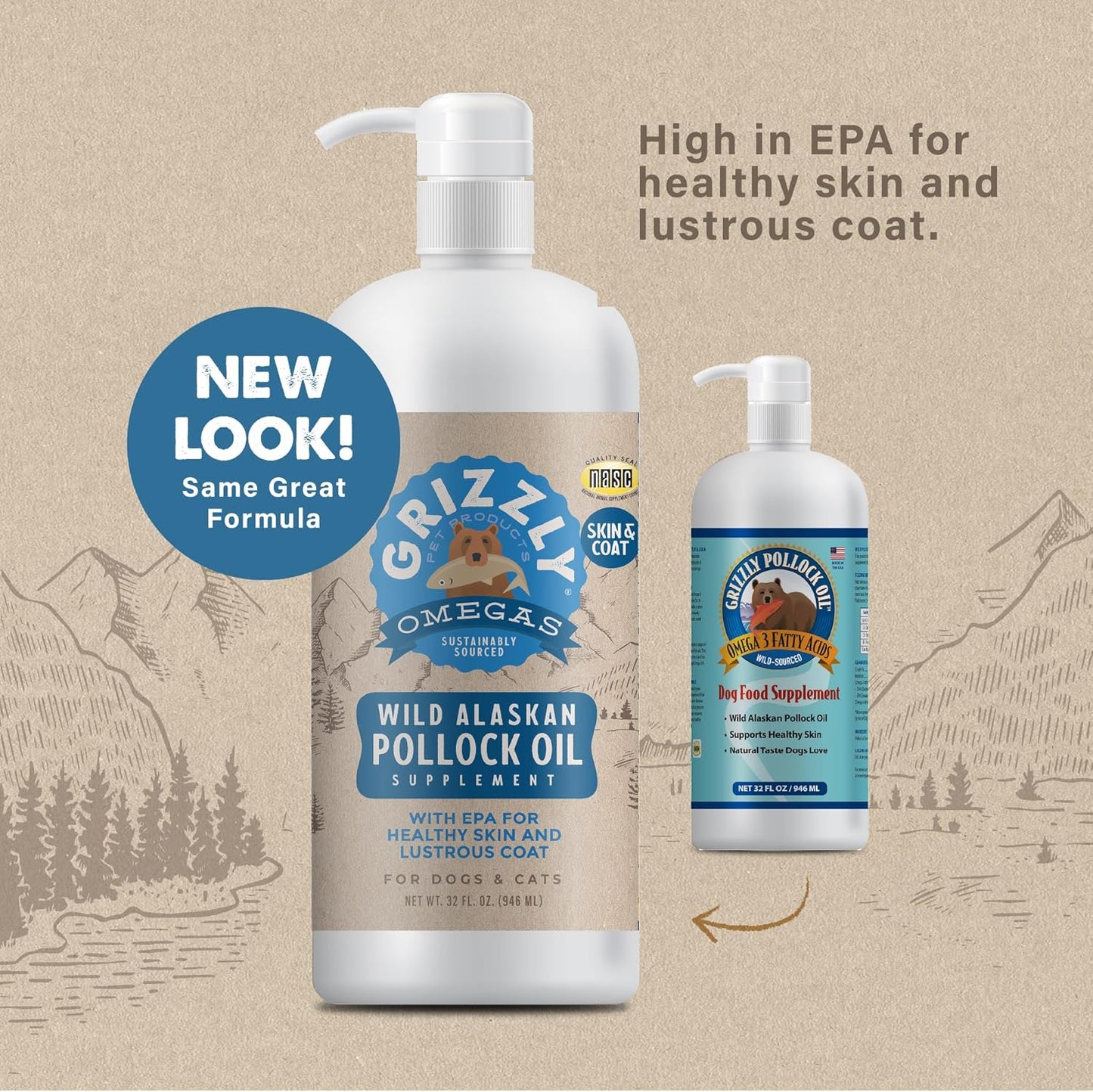 32 Ounce Grizzly Pollock Oil Dog Food Supplement for Healthy Joints and Skin