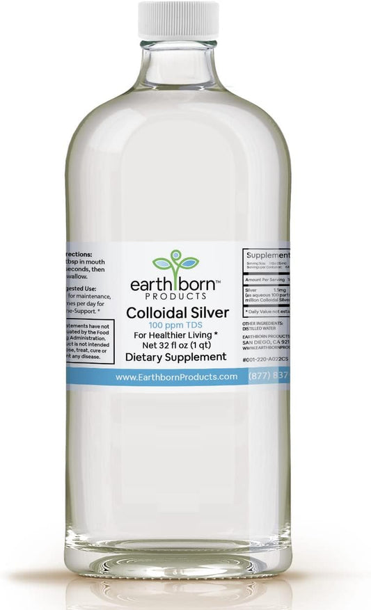 32 oz Bottle of Earthborn Products Monatomic Colloidal Silver with 100 ppm for Immune Support - 1 Quart Size