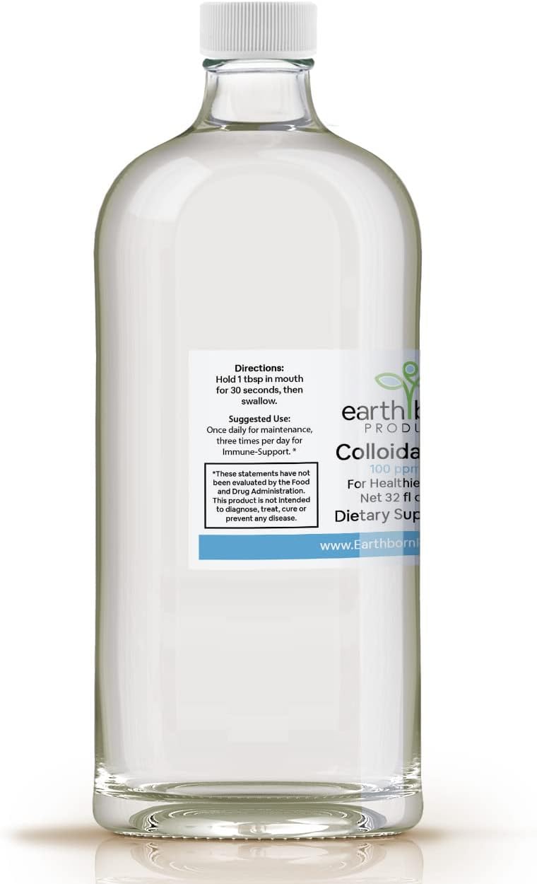 32 oz Bottle of Earthborn Products Monatomic Colloidal Silver with 100 ppm for Immune Support - 1 Quart Size