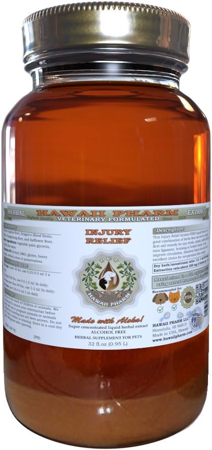 32 oz Hawaii Pharm Injury Relief Liquid Extract for Pets - Natural Alcohol-Free Veterinary Herbal Supplement