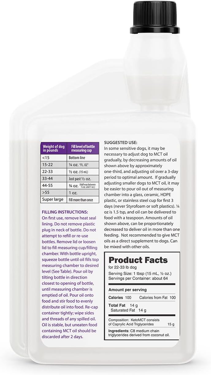32 oz LifeSense C8 MCT Oil for Dogs, Coconut Oil Source, Keto-Friendly, Human Grade, Made in USA by PhD Nutrition - Optimal Brain and Body Fuel