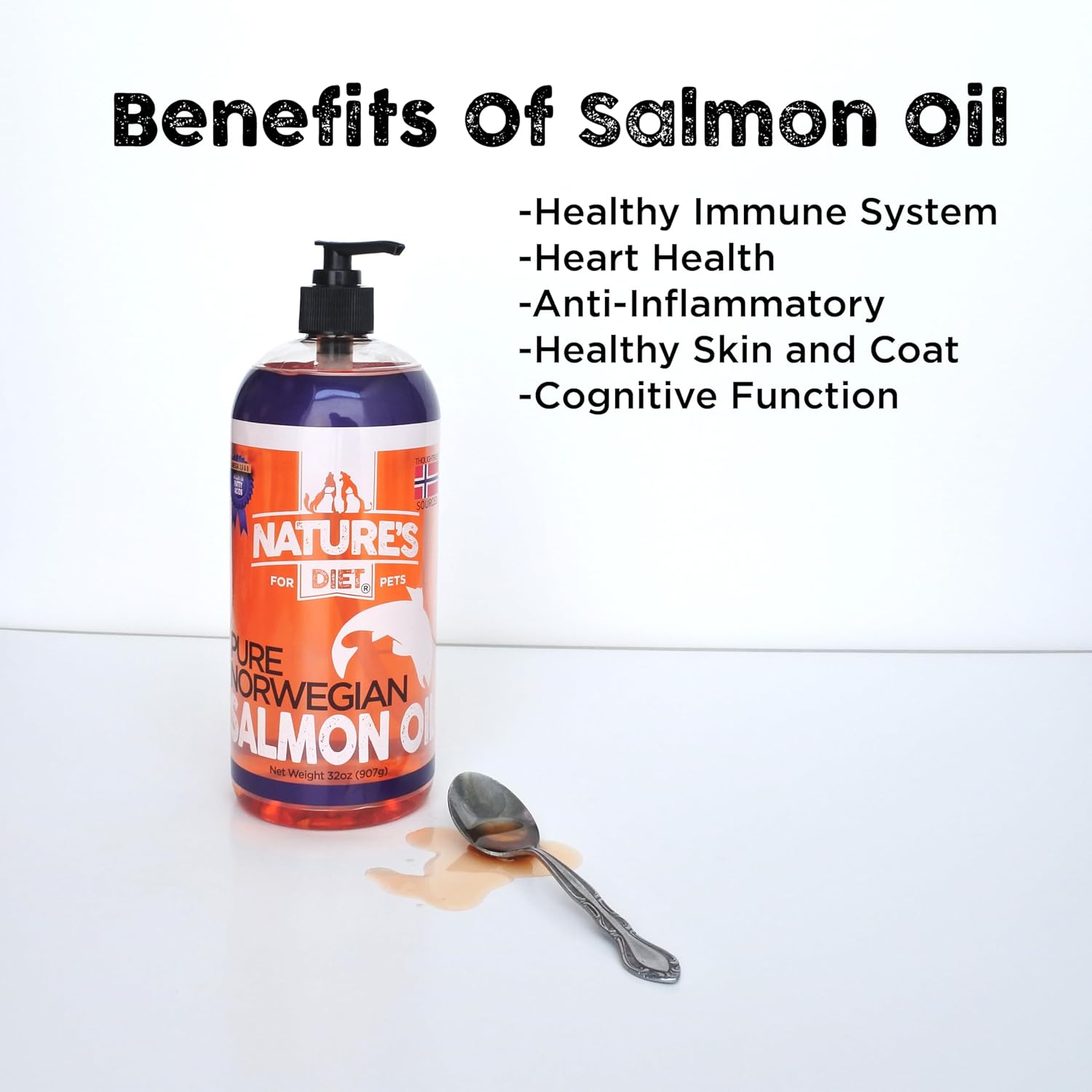 32 oz Norwegian Salmon Oil for Dogs & Cats - Natural Joint, Heart, and Skin Health Support Omega 3 6 9 Liquid Food Topper