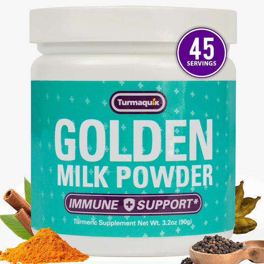 3.2 oz Organic Golden Milk Turmeric Powder with Immune Support Blend - Ginger, Black Pepper, Curcumin, Cinnamon, Cardamom, Vitamins C, D, B6, B12, Zinc
