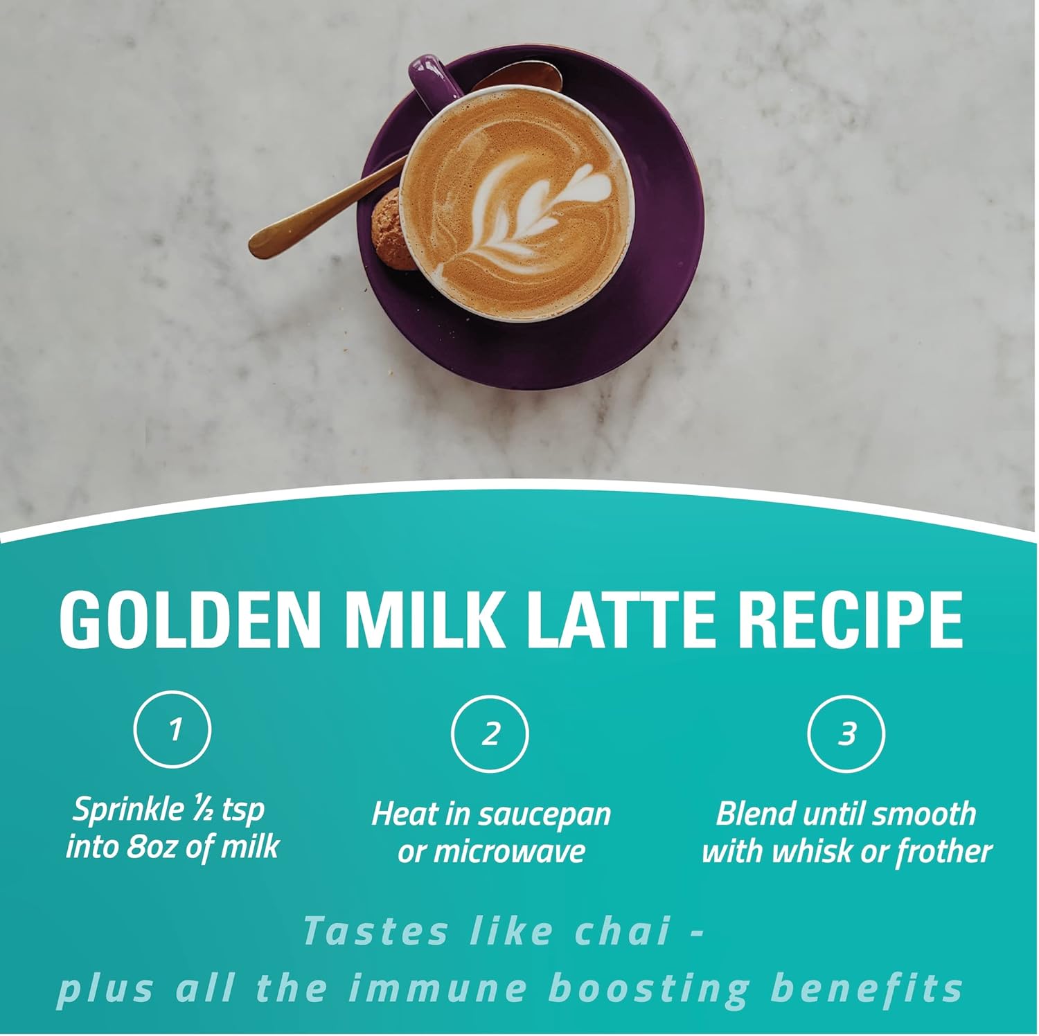 3.2 oz Organic Golden Milk Turmeric Powder with Immune Support Blend - Ginger, Black Pepper, Curcumin, Cinnamon, Cardamom, Vitamins C, D, B6, B12, Zinc