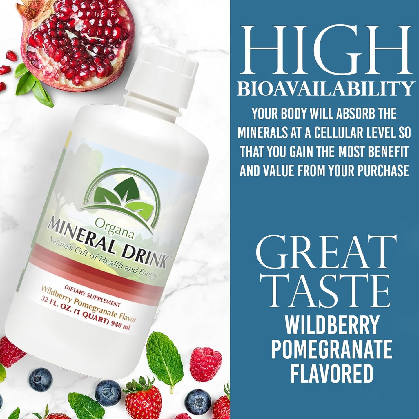 32 oz Plant Derived Major & Trace Minerals Supplement - Wildberry Pomegranate Flavor - 100% Pure & Natural - NutriNoche