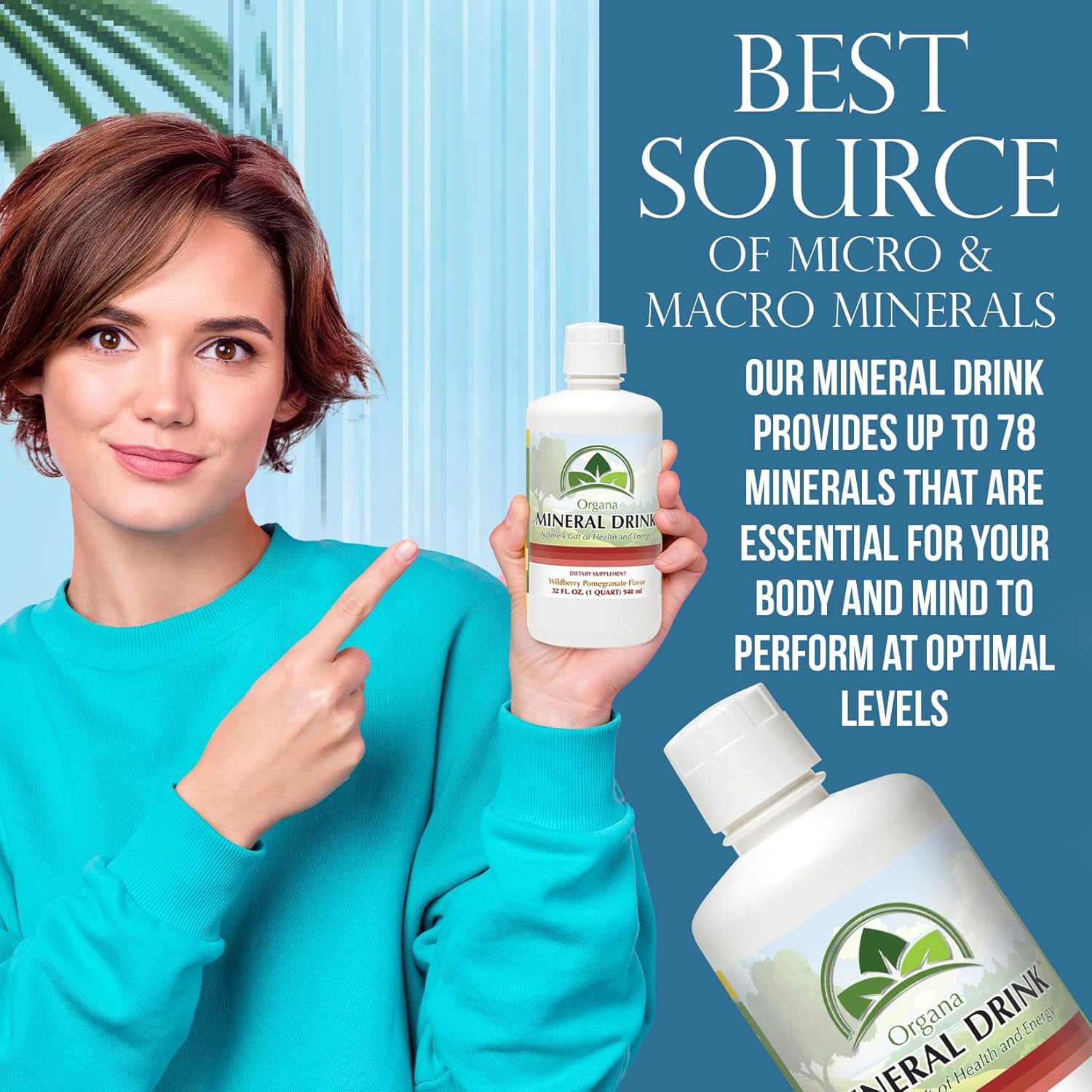 32 oz Plant Derived Major & Trace Minerals Supplement - Wildberry Pomegranate Flavor - 100% Pure & Natural - NutriNoche