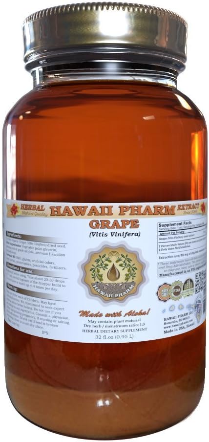 32 oz Unfiltered Grape Seed Liquid Extract by Hawaii Pharm - Vitis Vinifera Supplement Tincture