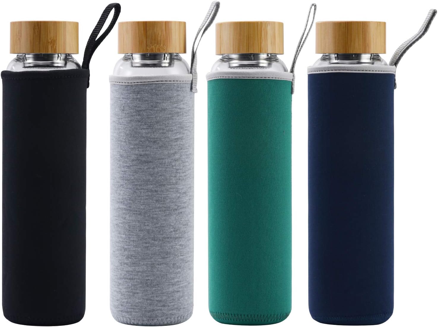 32 oz Wide Mouth Glass Water Bottle with Bamboo Lid and Sleeve - Motivational Time Marker, BPA Free, Reusable for Hot Cold Drinks - Gray