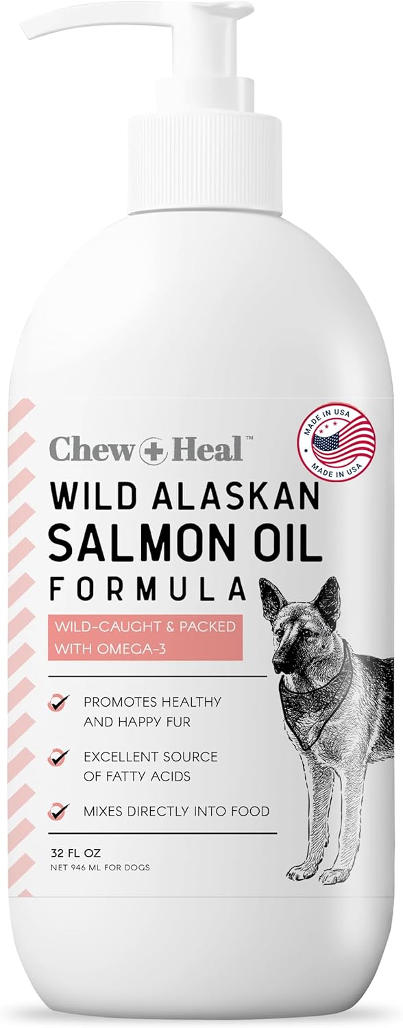 32 oz. Wild Alaskan Salmon Fish Oil for Dogs with Omega-3, 6, Vitamin D, EPA, DHA - Skin & Coat Support