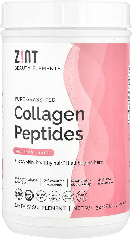 32 oz Zint Collagen Peptides Powder: Hydrolyzed Protein Beauty Supplement for Skin, Hair, Nails - Anti Aging Formula