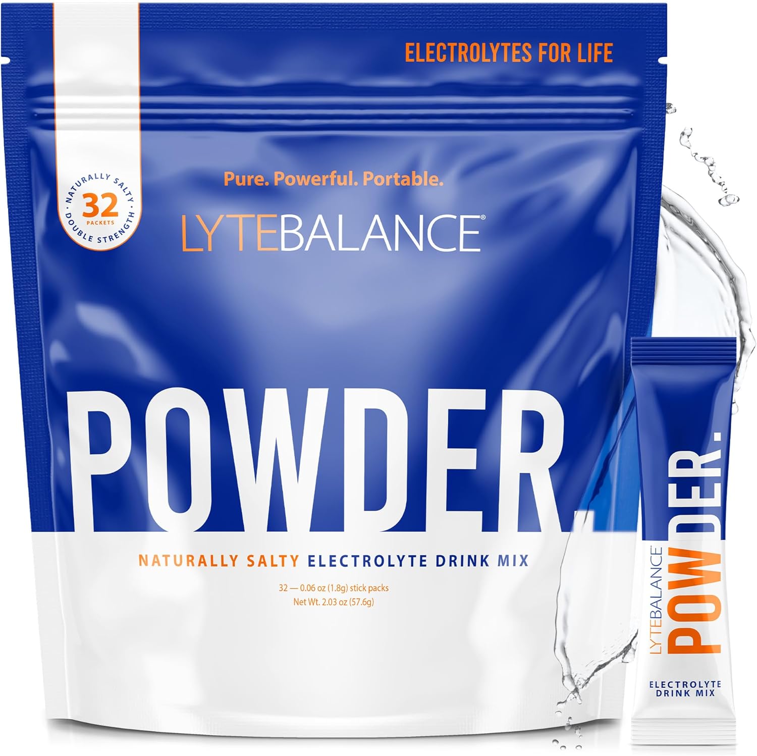 32 Packets of LYTE BALANCE Double Strength Powder for Daily Hydration, Muscle Recovery, and Immune Support with Sodium, Potassium, and Magnesium - Keto and Paleo Friendly Electrolyte Drink Mix with No Sugar