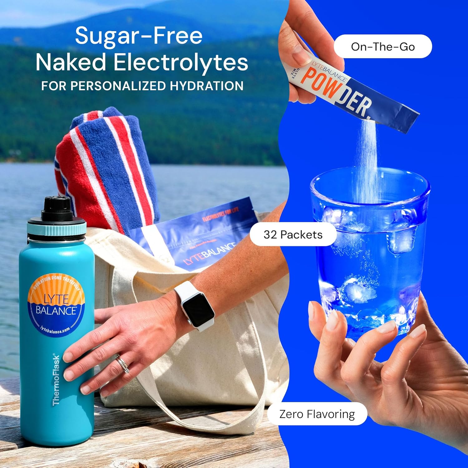 32 Packets of LYTE BALANCE Double Strength Powder for Daily Hydration, Muscle Recovery, and Immune Support with Sodium, Potassium, and Magnesium - Keto and Paleo Friendly Electrolyte Drink Mix with No Sugar