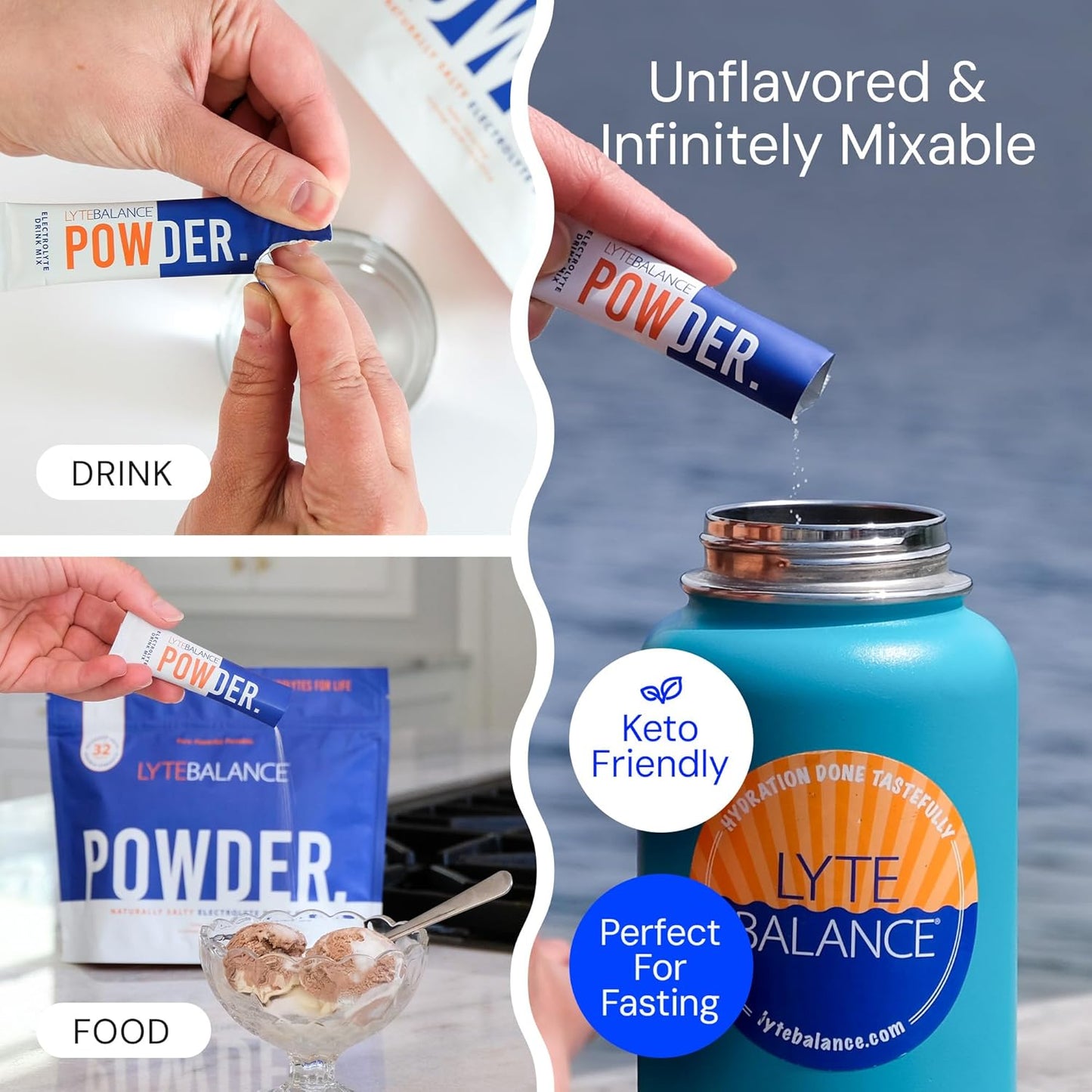 32 Packets of LYTE BALANCE Double Strength Powder for Daily Hydration, Muscle Recovery, and Immune Support with Sodium, Potassium, and Magnesium - Keto and Paleo Friendly Electrolyte Drink Mix with No Sugar