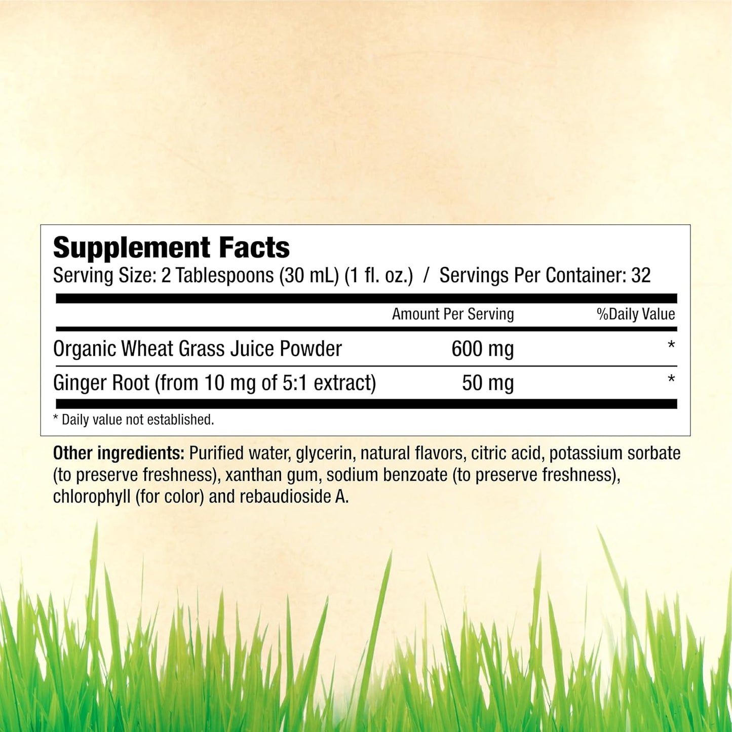 32 Servings of Garden Greens Wheat Grass Liquid with Real Ginger Extract - Nature's Perfect Superfood