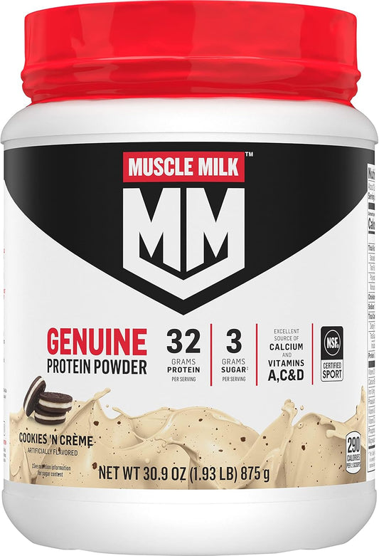 32 Servings of Muscle Milk Genuine Cookies 'n Crème Protein Powder - 4.94 Pound with 32g Protein, 2g Sugar, Calcium, Vitamins A, C & D - NSF Certified for Sport - Energizing Snack