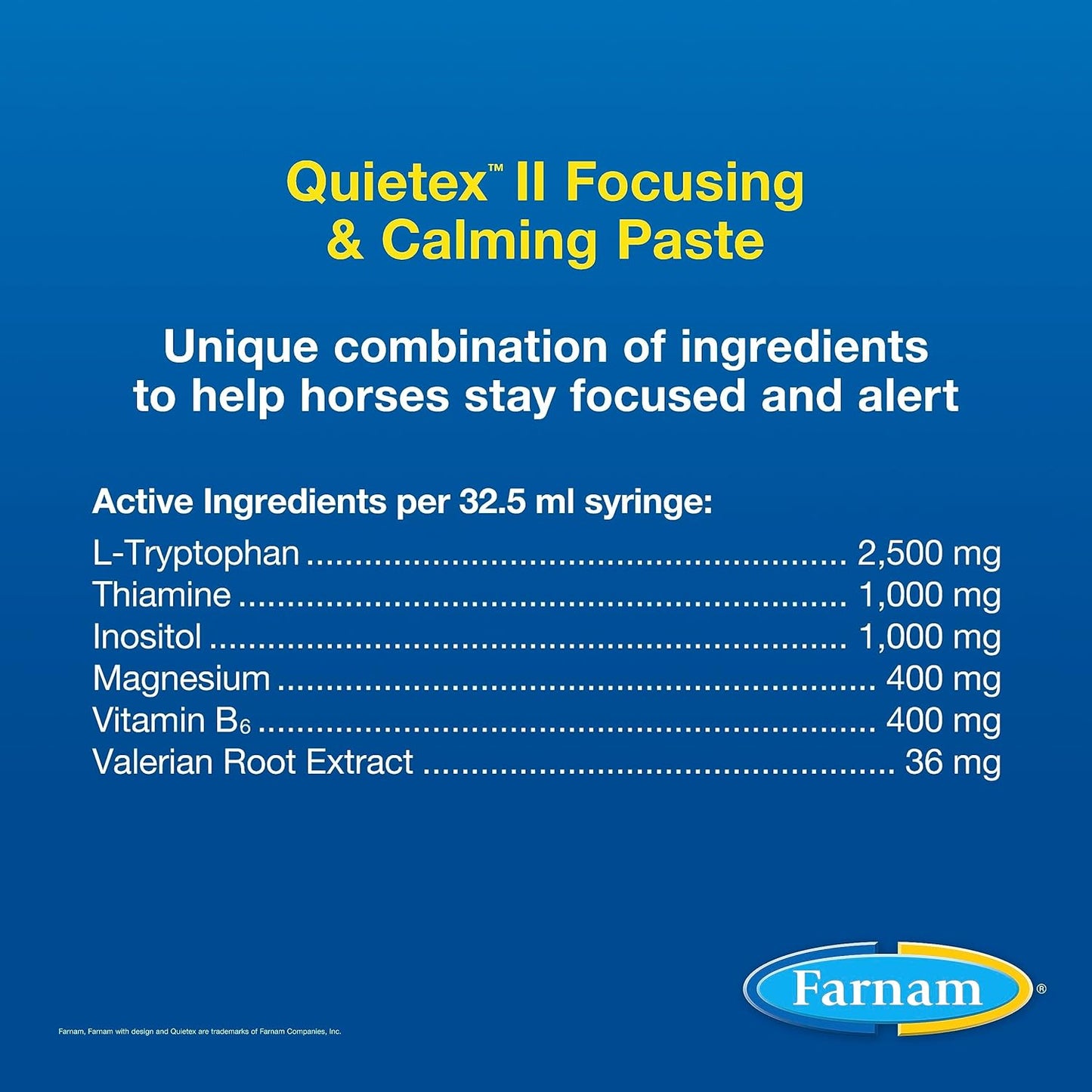 32.5 ml Farnam Quietex II Horse Calming Supplement Paste - Manage Nervous Behavior & Keep Horses Calm in Stressful Situations