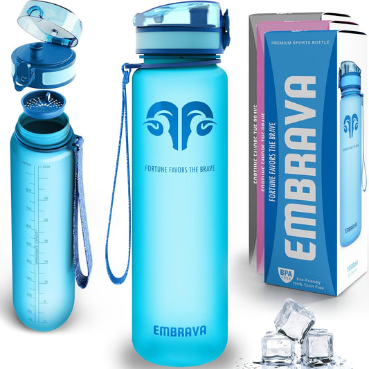 32oz Embrava Sports Water Bottle with Fast Flow Lid - BPA Free, Leakproof, Lightweight Tritan Plastic - Ideal for Fruit Infusion & Ice - Flip Top Cap
