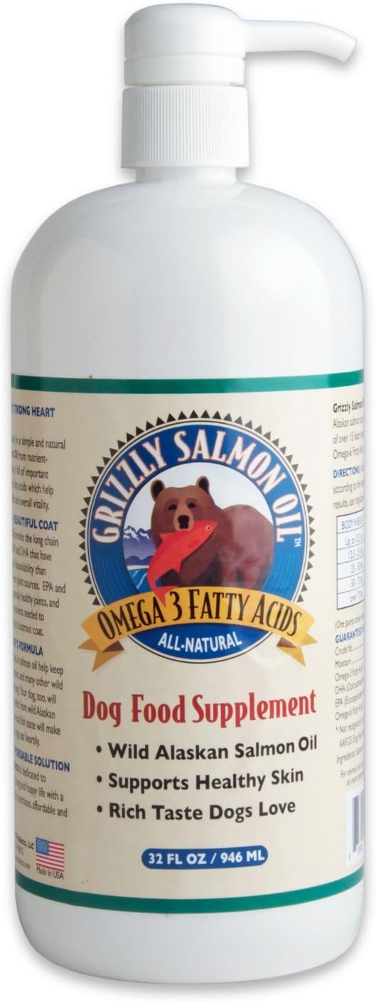 32oz Grizzly Salmon Oil for Dogs and Cats - Rich in Omega-3 Fatty Acids for Healthy Skin and Coat
