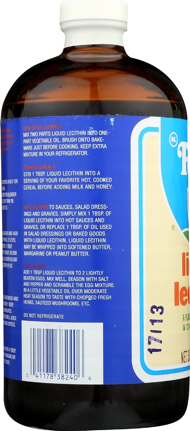 32oz Kosher Liquid Lecithin by Fearn - Pure Soy Lecithin Supplement for Cooking & Baking - Non-GMO & Gluten-Free