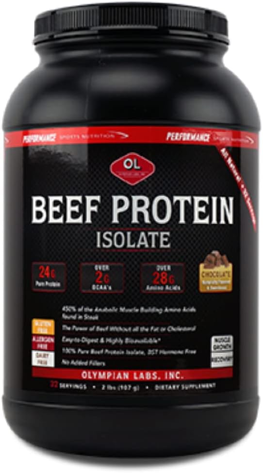 32oz Olympian Labs Beef Protein Isolate Powder with 24g Protein, BST Free, 2g BCAA's, Real Chocolate Flavor