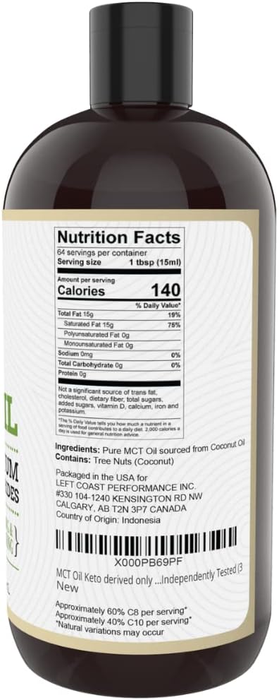 32oz Premium MCT Oil and 16oz Unflavored MCT + Collagen Powder Combo by Left Coast Performance