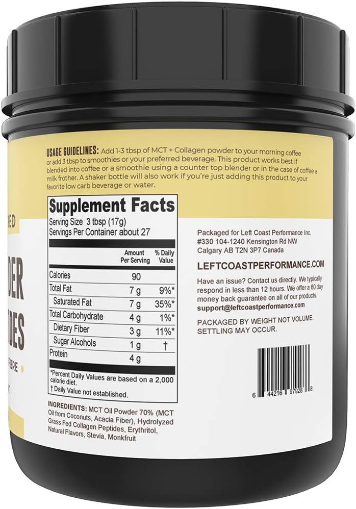 32oz Premium MCT Oil and 16oz Vanilla MCT + Collagen Powder Bundle by Left Coast Performance