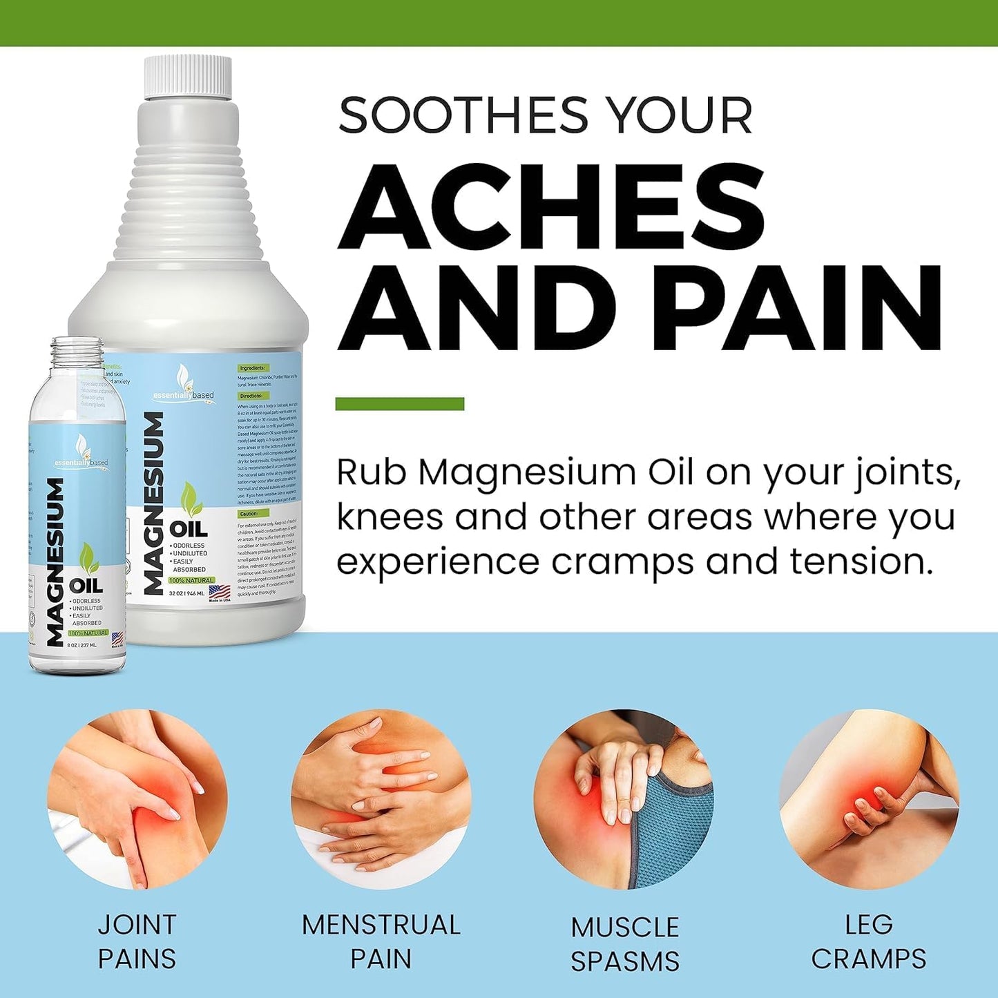 32oz Pure Magnesium Oil Spray for Enhanced Sleep - Less Sting & Itch - 100% Natural & Organic - Made in USA