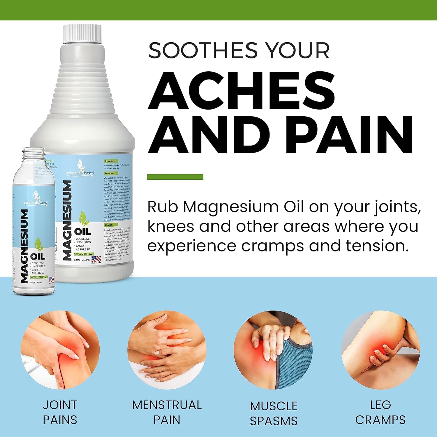 32oz Pure Magnesium Oil Spray for Enhanced Sleep - Less Sting & Itch - 100% Natural & Organic - Made in USA