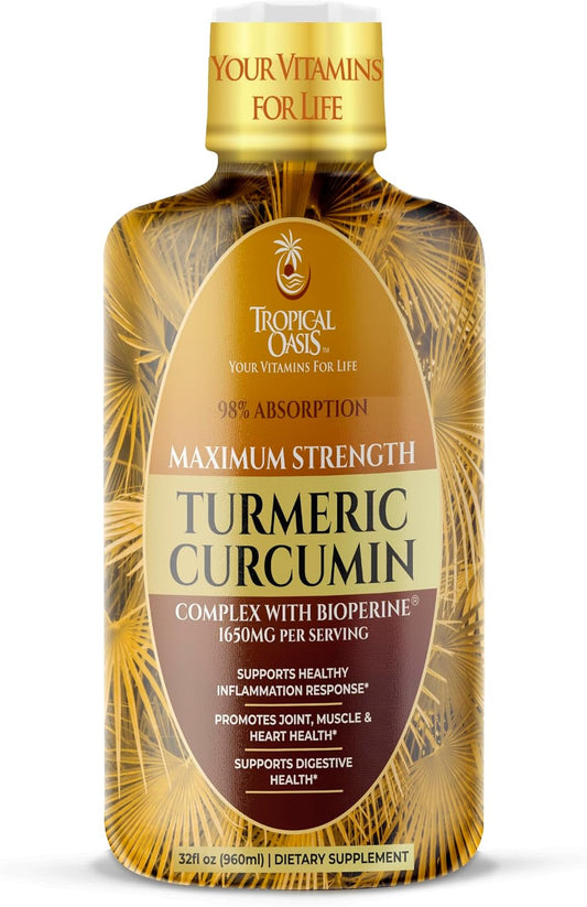 32oz Tropical Oasis Liquid Turmeric Curcumin with Bioperine - High Absorption Rate - 1650mg Turmeric Supplement