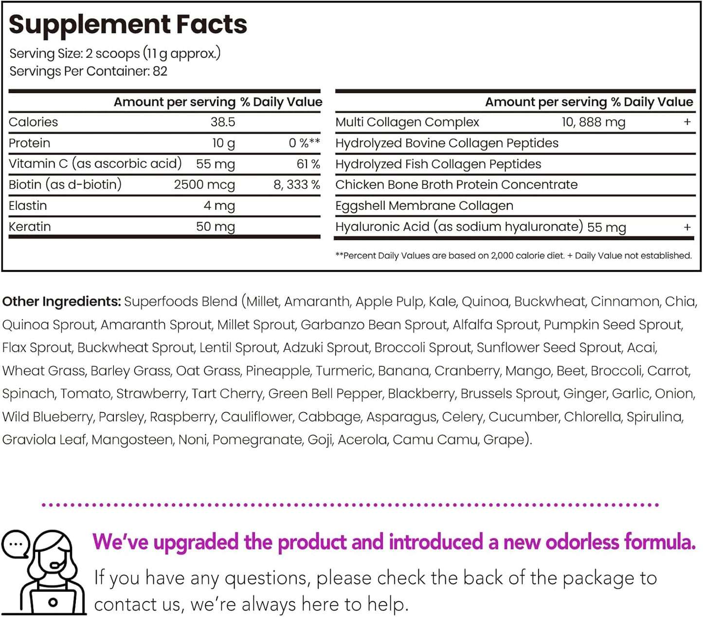 32oz VEV Multi Collagen Peptides Powder - Unflavored Hydrolyzed Collagen with Vitamin C, Hyaluronic Acid, Biotin for Skin, Hair, Joints - 82 Servings