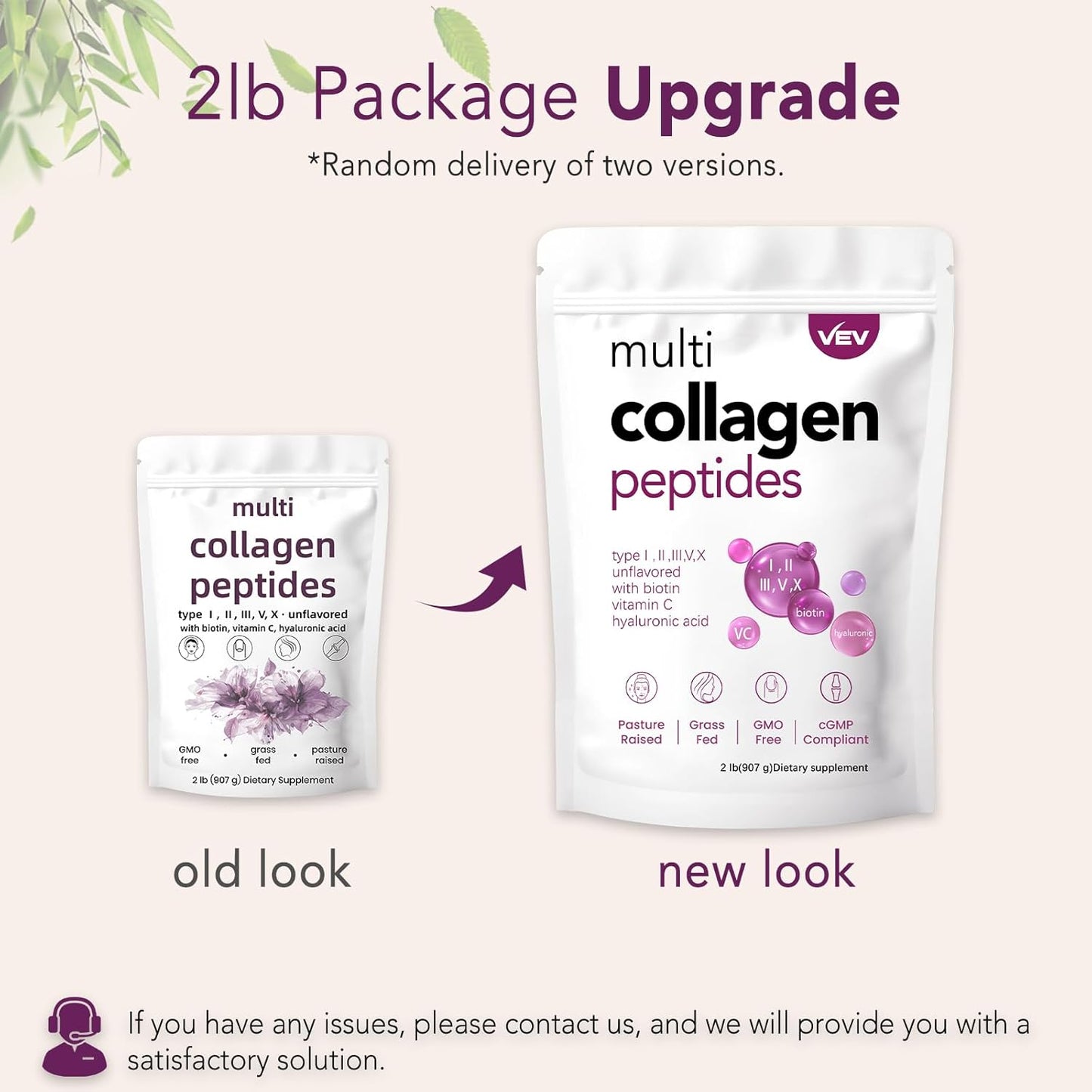 32oz VEV Multi Collagen Peptides Powder - Unflavored Hydrolyzed Collagen with Vitamin C, Hyaluronic Acid, Biotin for Skin, Hair, Joints - 82 Servings