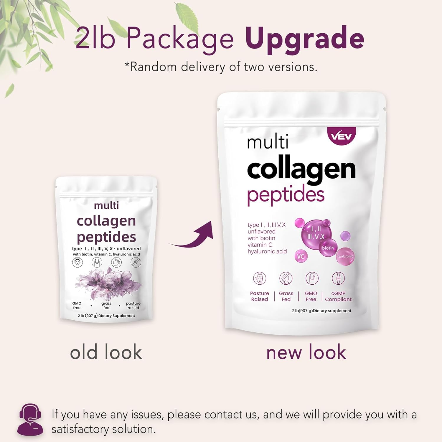 32oz VEV Multi Collagen Peptides Powder - Unflavored Hydrolyzed Collagen with Vitamin C, Hyaluronic Acid, Biotin for Skin, Hair, Joints - 82 Servings