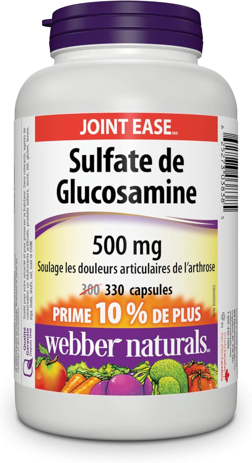 330 Capsules of Webber Naturals Glucosamine Sulfate 500mg with Extra Bonus