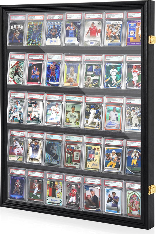 35 Baseball Sports Card Display Case with UV Protection - Clear View Lockable Wall Cabinet for Collectible Trading Cards by WELIDAY