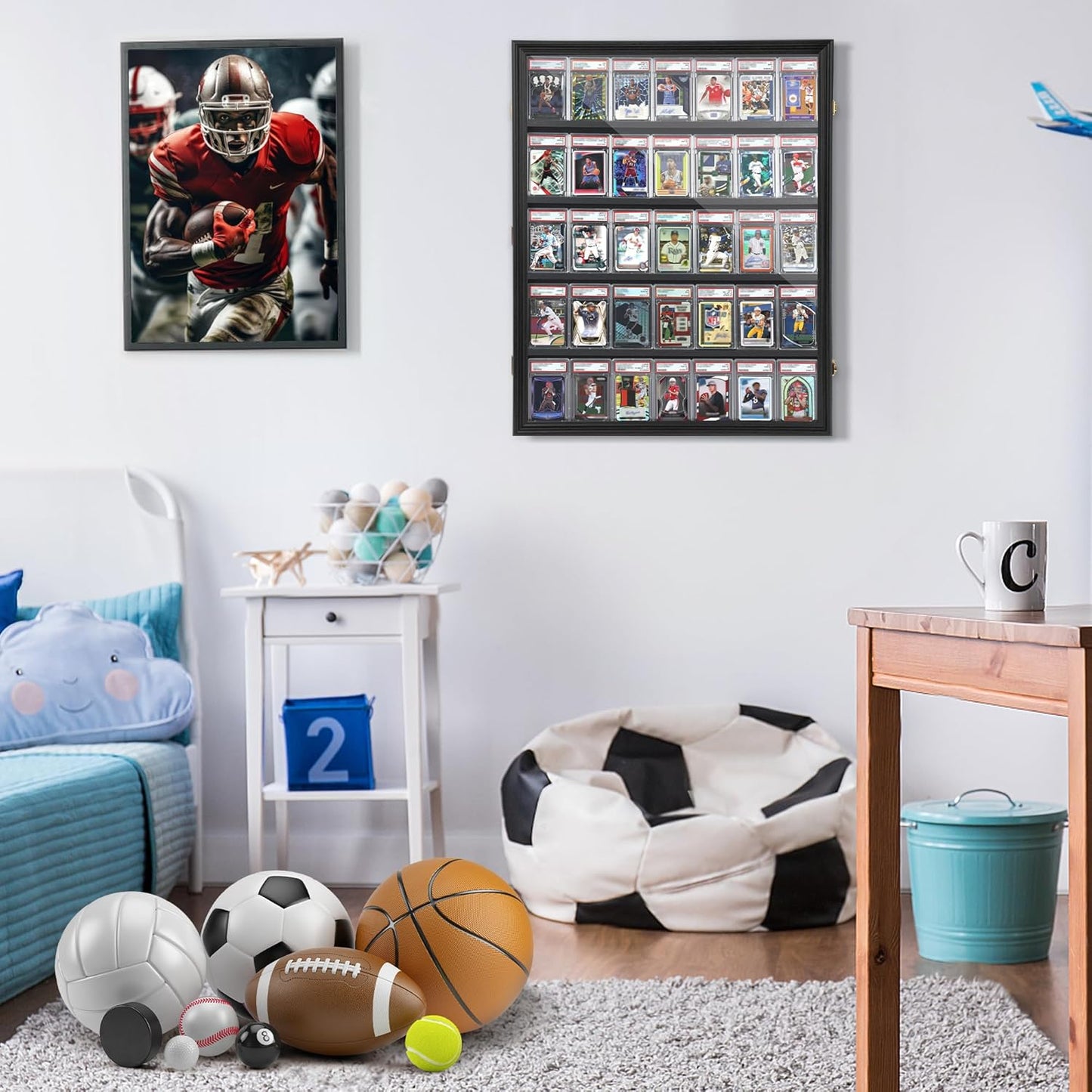 35 Baseball Sports Card Display Case with UV Protection - Clear View Lockable Wall Cabinet for Collectible Trading Cards by WELIDAY