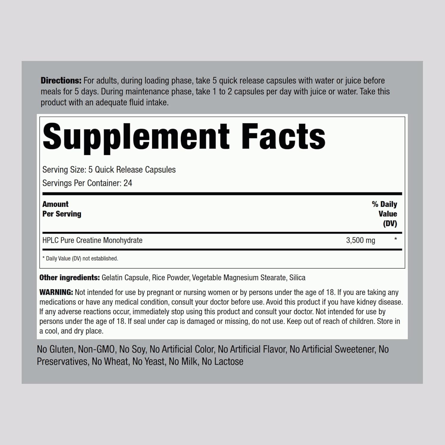 3500 mg Creatine Monohydrate Capsules - 120 Pills | Non-GMO & Gluten-Free