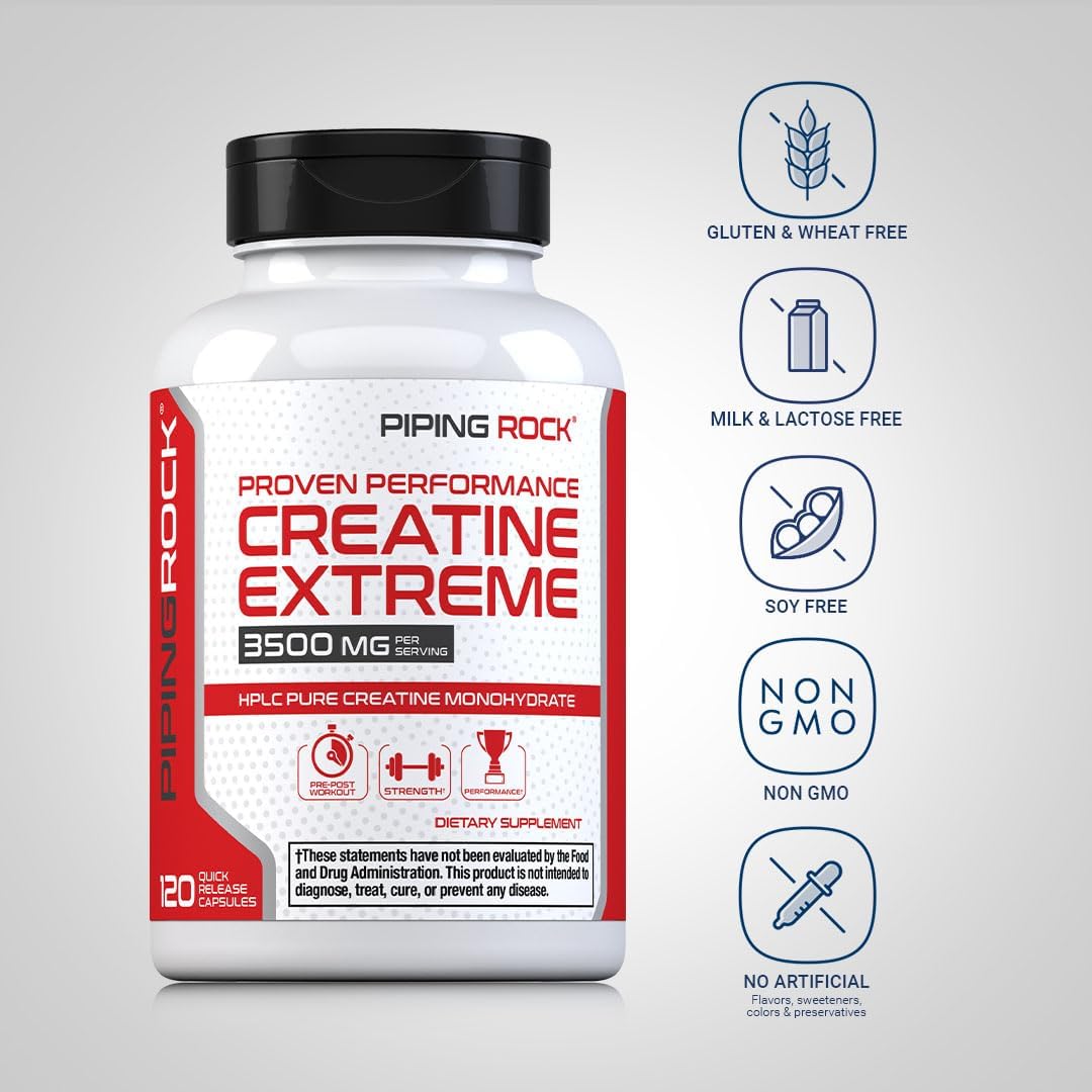 3500 mg Creatine Monohydrate Capsules - 120 Pills | Non-GMO & Gluten-Free