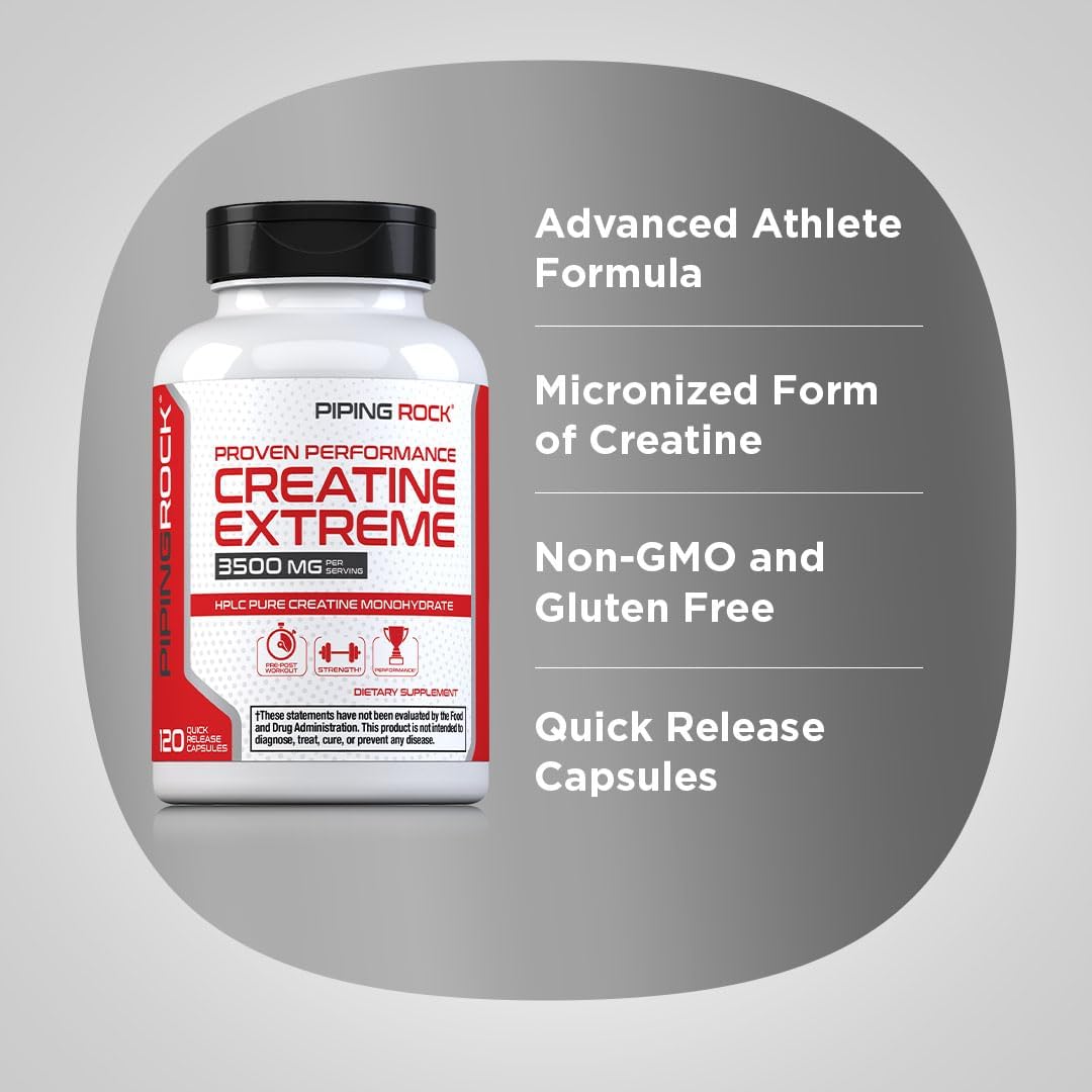 3500 mg Creatine Monohydrate Capsules - 120 Pills | Non-GMO & Gluten-Free
