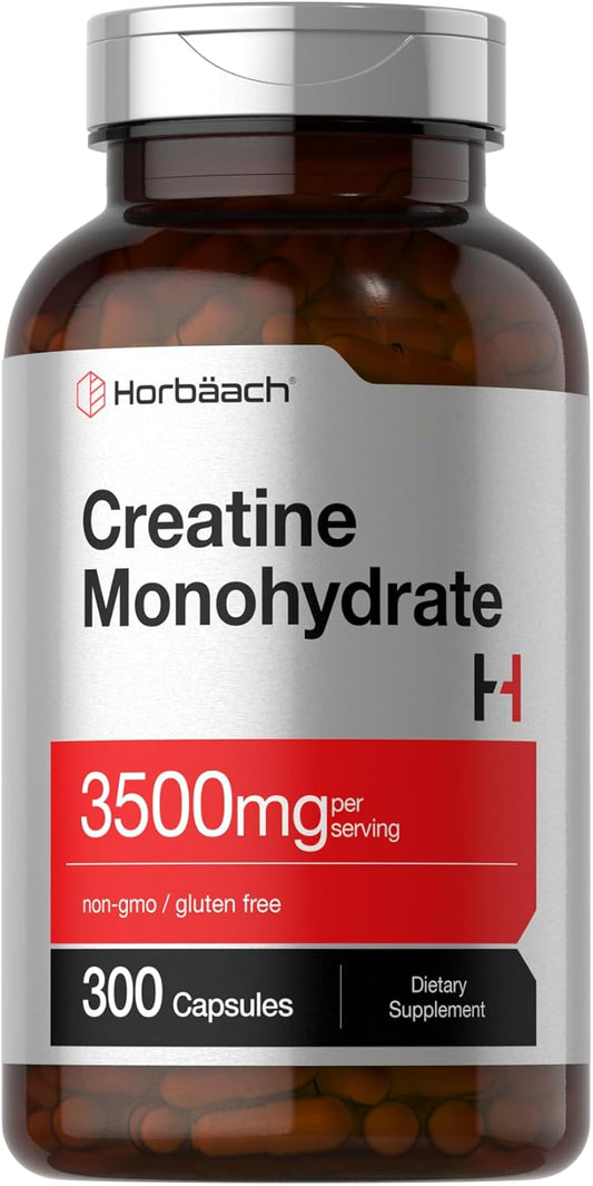 3500mg Creatine Monohydrate Capsules - 300 Count | Non-GMO & Gluten Free Formula by Horbäach