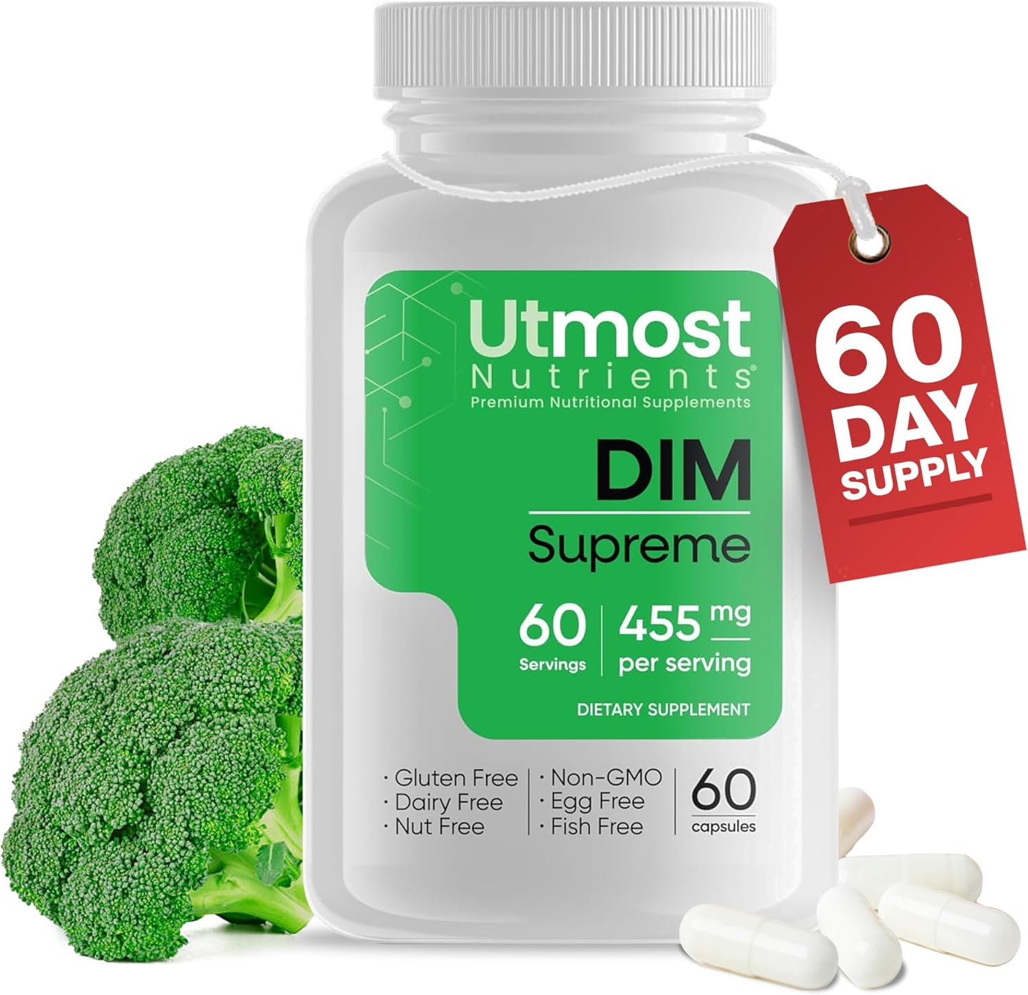 350mg DIM Supplement for Women with Broccoli Extract & Bioperine - 60 Capsules for Estrogen Regulation & Acne Support