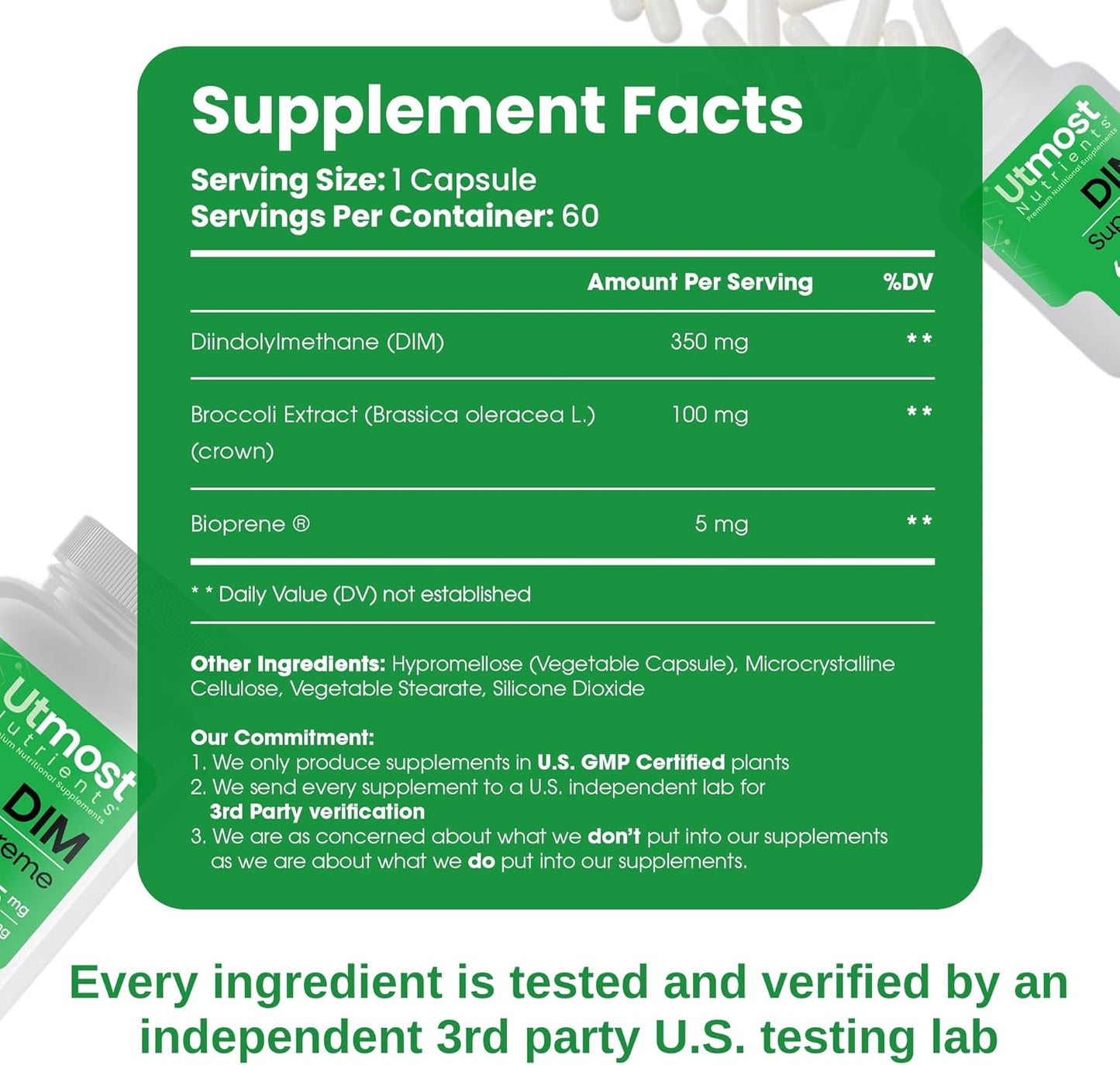 350mg DIM Supplement for Women with Broccoli Extract & Bioperine - 60 Capsules for Estrogen Regulation & Acne Support