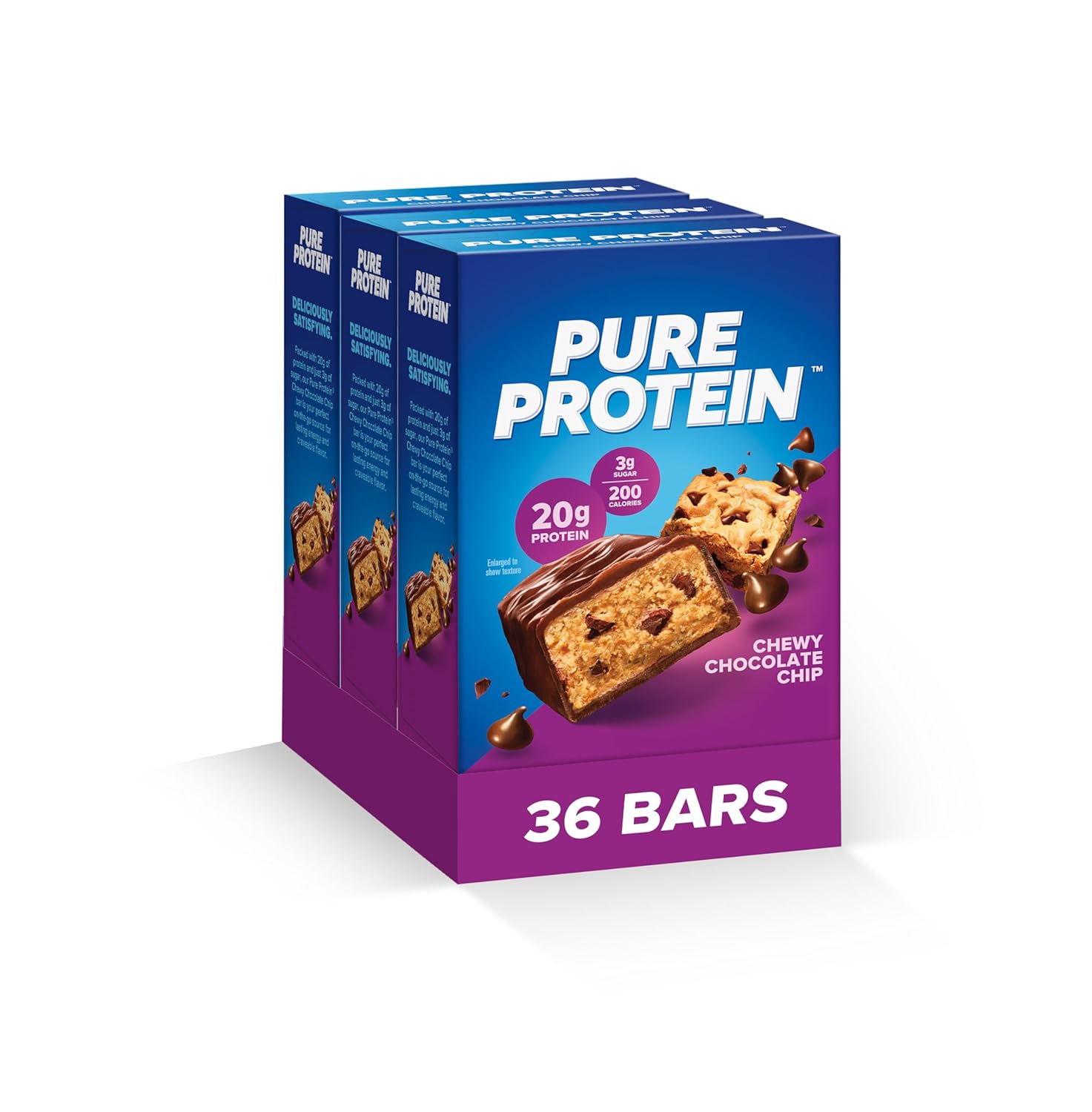 36-Pack Pure Protein Bars: High Protein, Nutritious Snacks for Energy, Low Sugar, Gluten Free Chewy Chocolate Chip