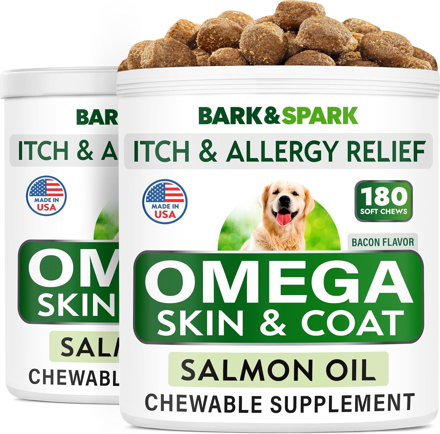 360 Bacon-Flavored Fish Oil Treats for Dogs with Omega 3 EPA & DHA Fatty Acids for Skin and Coat Health, Shedding, Allergy Relief, and Joint Support