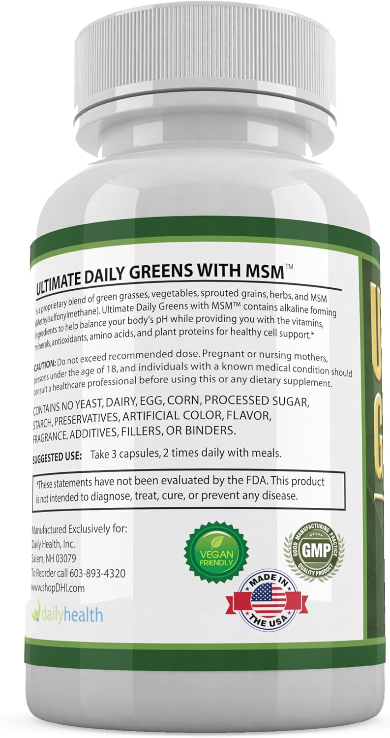 360 Capsules Daily Health Ultimate Greens with MSM - 1925mg Vegan Superfood Supplement - Non GMO, Gluten Free, Alkalizing Nutrients - 2 Months Supply