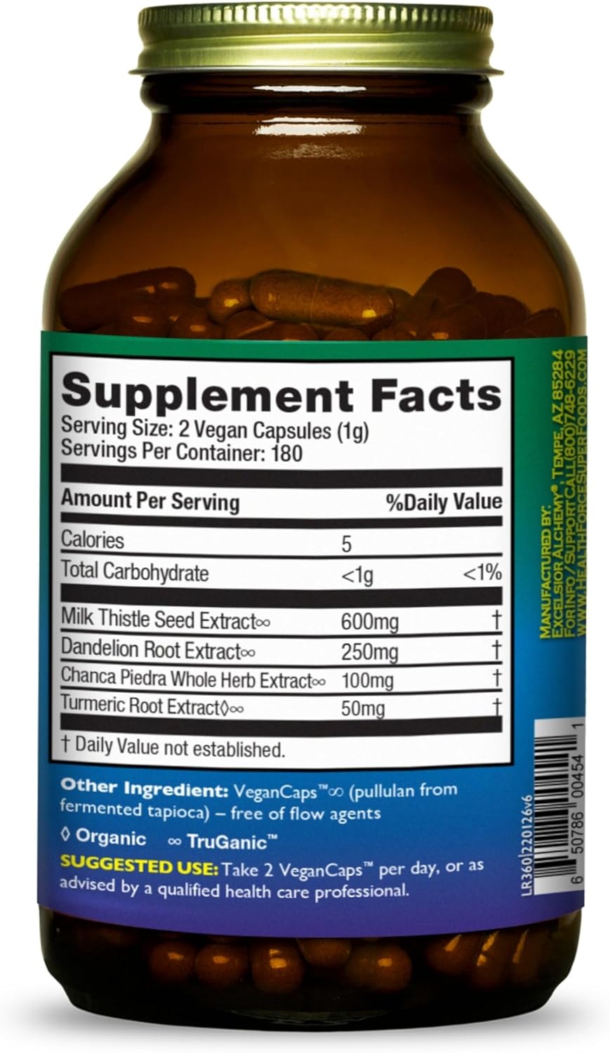 360 Capsules HealthForce SuperFoods Liver Rescue with Milk Thistle & Dandelion Root - Gluten-Free & Vegan Liver Cleanse Supplement