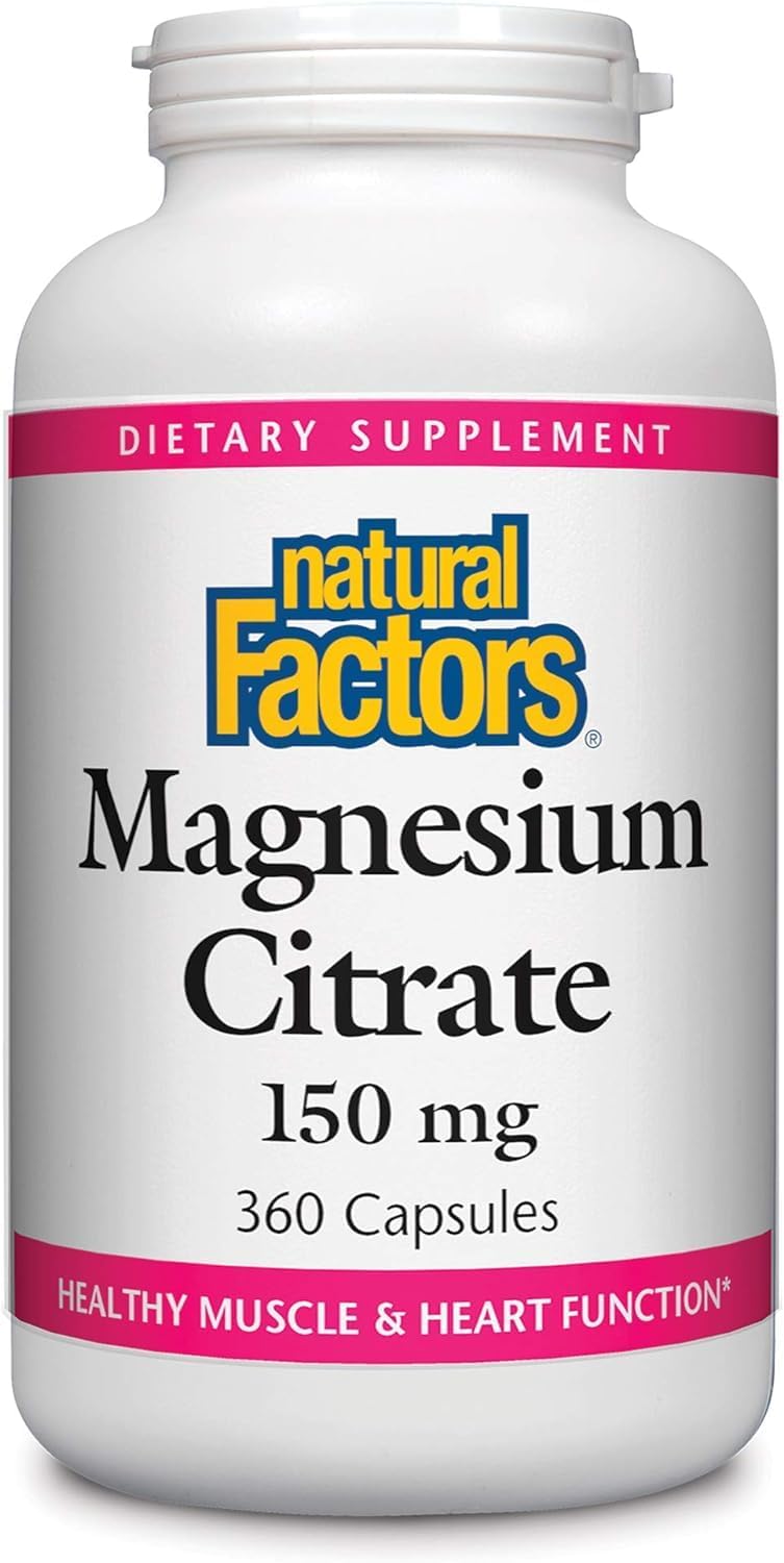 360 Capsules Natural Factors Magnesium Citrate 150 mg Supplement for Muscle and Heart Health