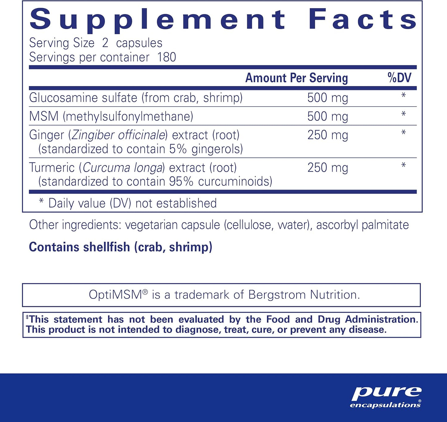 360 Capsules Pure Encapsulations Glucosamine MSM for Joint Support and Cartilage Health